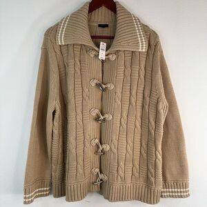 Talbots Tan Chunky Cable Knit Coatigan Cardigan Womens 1X NWT Toggle Closure